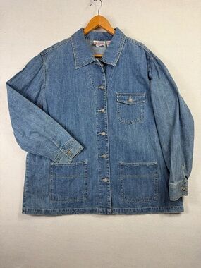 Vtg Bill Blass 2X Denim Barn Chore Coat Shirt Jean Jacket Shacket